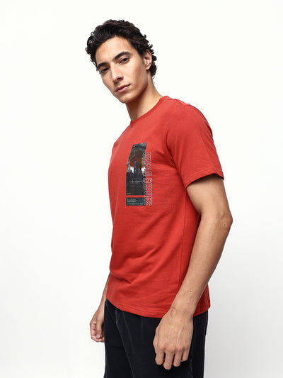 Men's Printed Round Neck Half Sleeves Relaxed Fit T-shirt