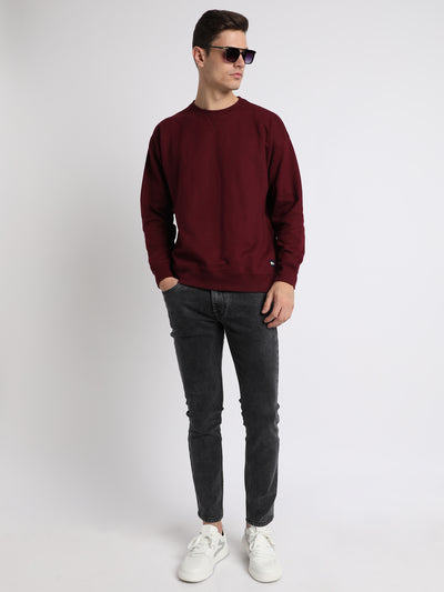 Dennis Lingo Men's Mock Neck Relaxed Fit Solid Maroon Sweatshirt