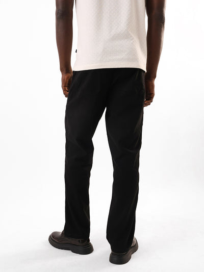 Men's Balck Solid Cotton Relaxed Fit Mid-Rise Cargo Trousers