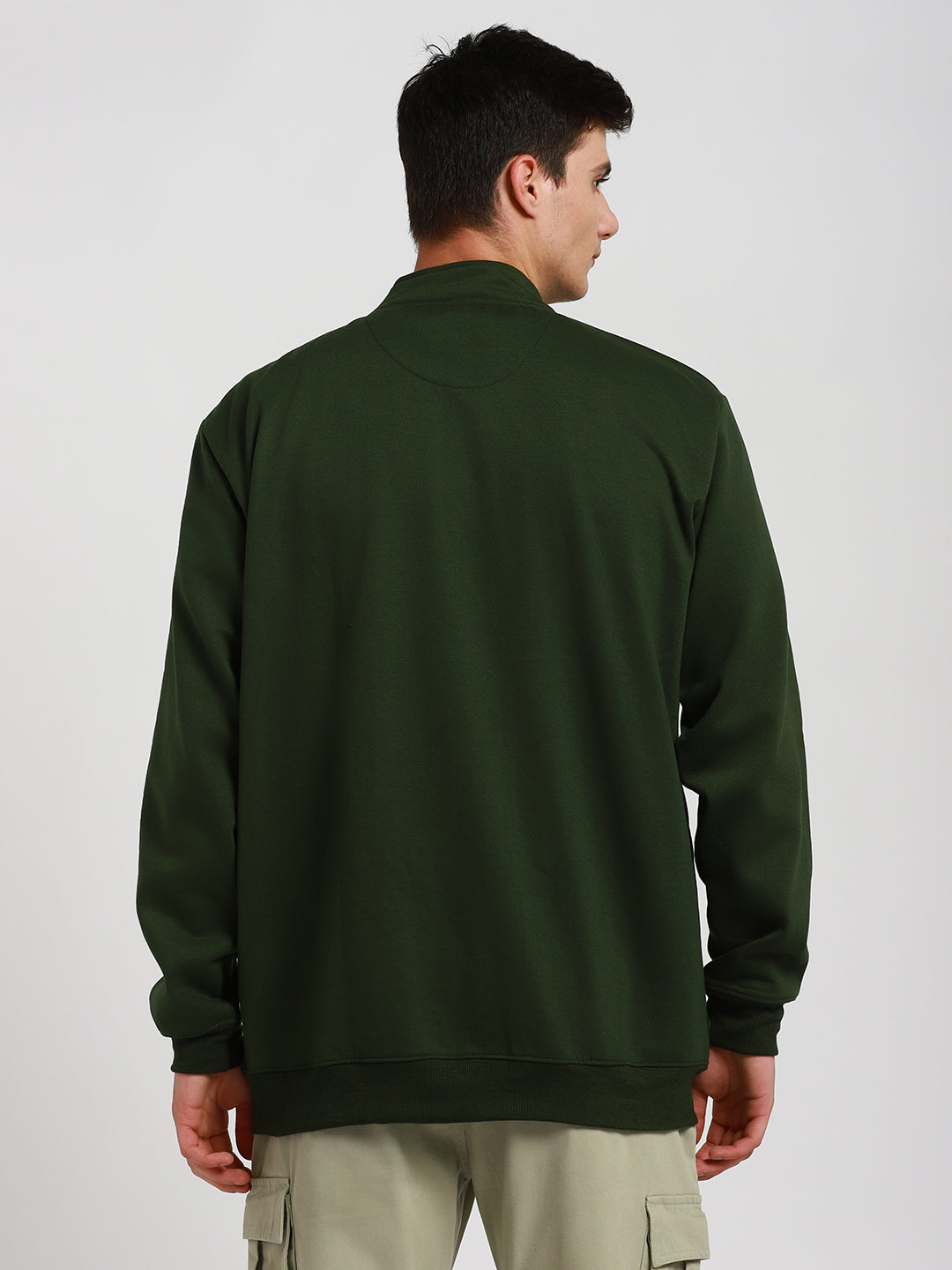 Dennis Lingo Men's Olive Mock Neck Full Sleeves Sweatshirt