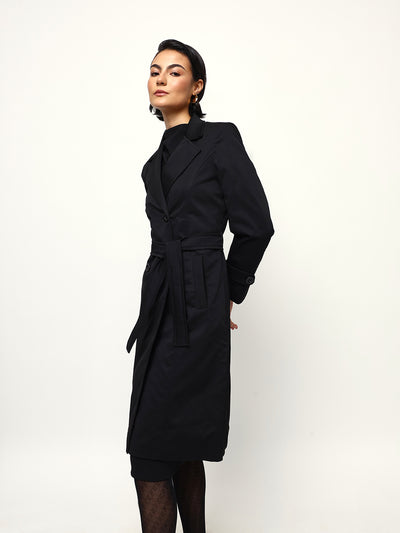 DL Woman Solid Full Sleeves Lapel Collar Trench Coat