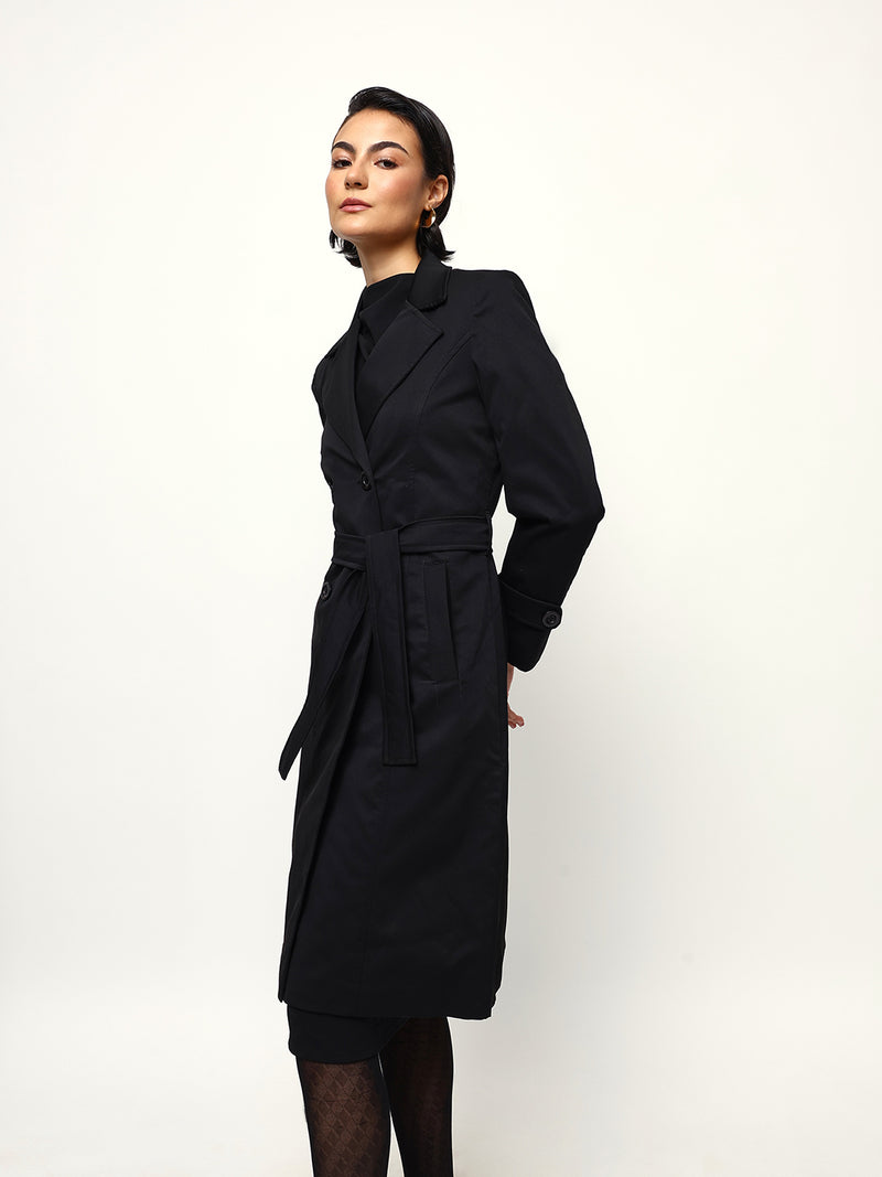 DL Woman Solid Full Sleeves Lapel Collar Trench Coat