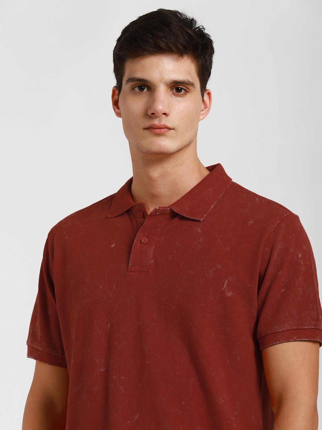 Men's Spread Collar Regular Fit Washed Effect Rust Polo T-Shirt