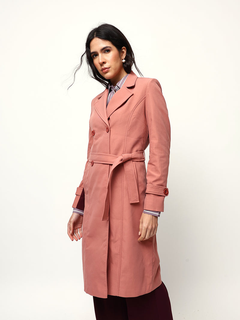 DL Woman Solid Full Sleeves Lapel Collar Trench Coat