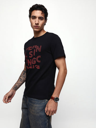 Men's Printed Round Neck Half Sleeves Relaxed Fit T-shirt