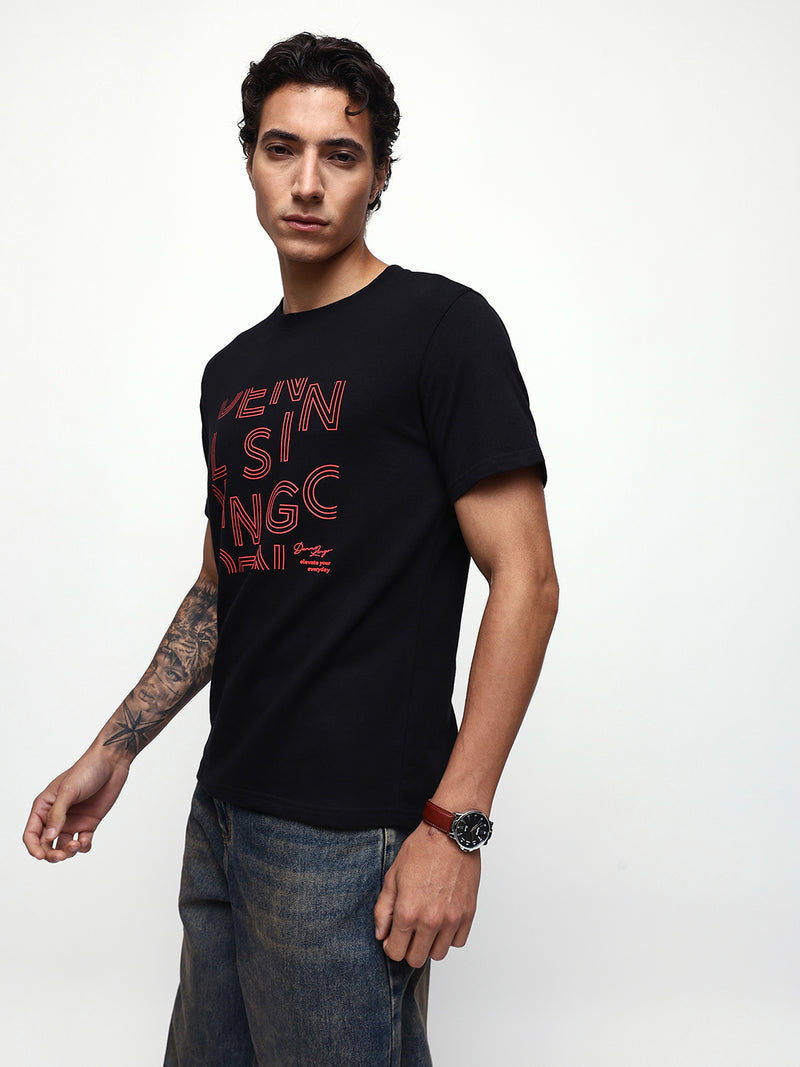 Men's Printed Round Neck Half Sleeves Relaxed Fit T-shirt