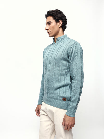Men's Cable Knit Solid Mock Collar Pullover Sweater