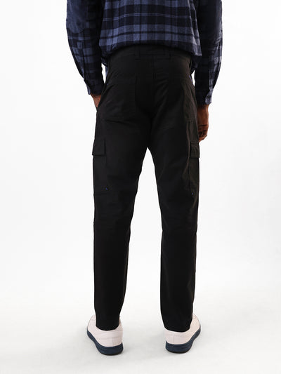 Men's Black Solid Slim Fit Cargo Trouser
