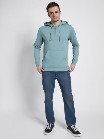 Men's Sea Green Solid Hooded Sweatshirt