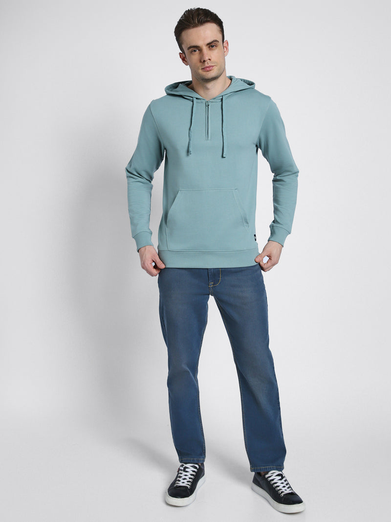 Men's Sea Green Solid Hooded Sweatshirt