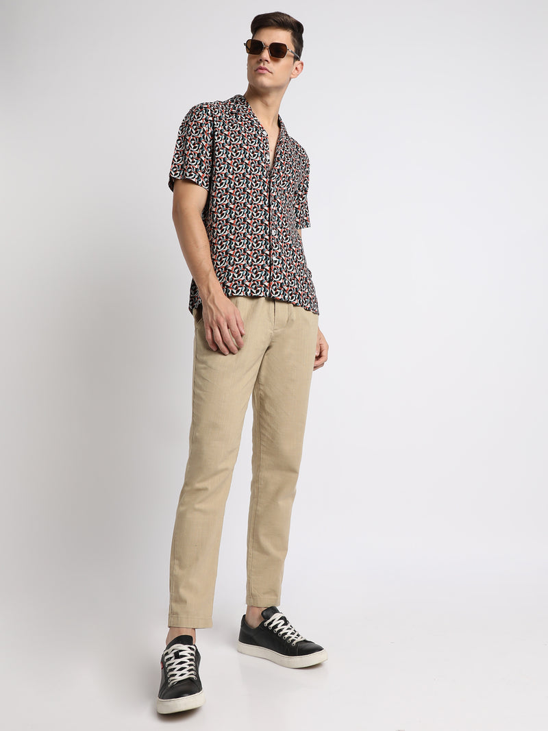 Men's Cuban Collar Regular Fit Print Multicolour Casual Shirts
