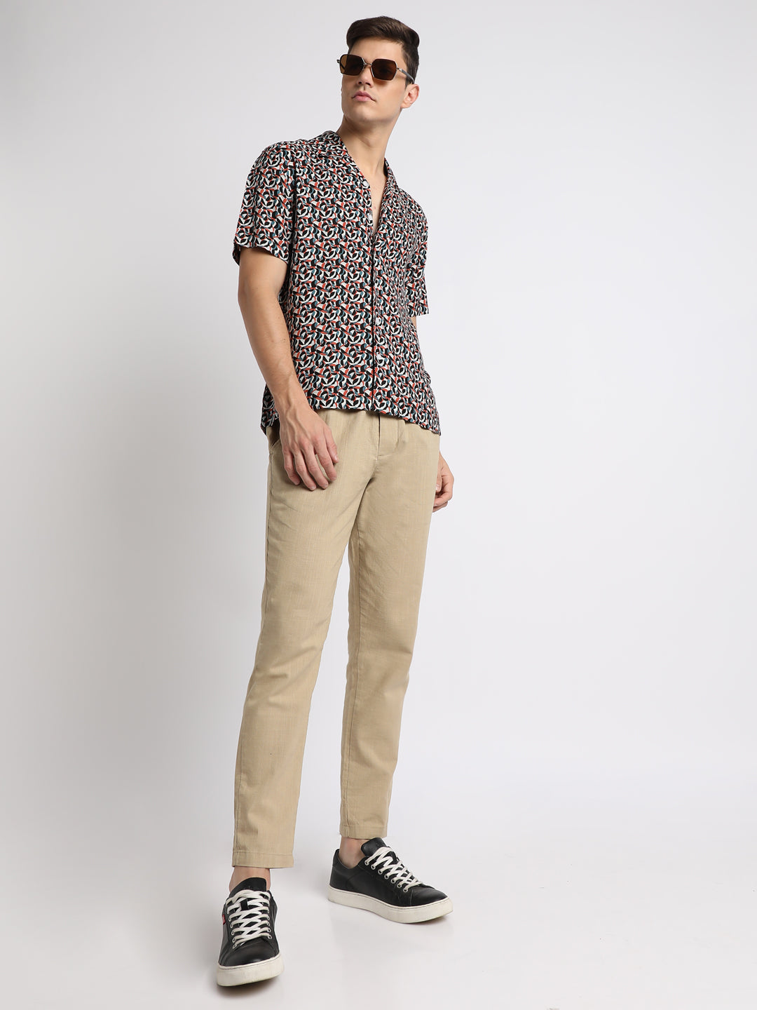Men's Cuban Collar Regular Fit Print Multicolour Casual Shirts