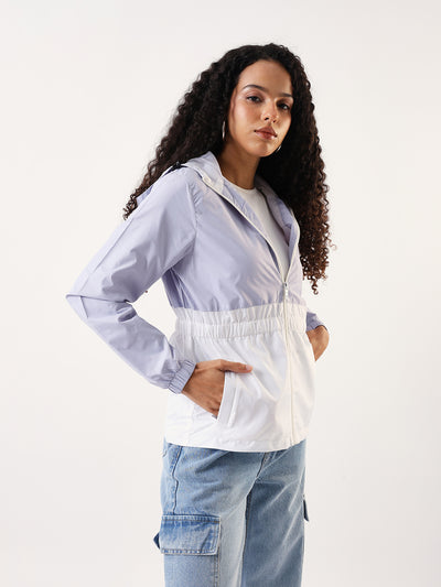 DL Woman Colourblocked Full Sleeves Hooded Casual Jacket
