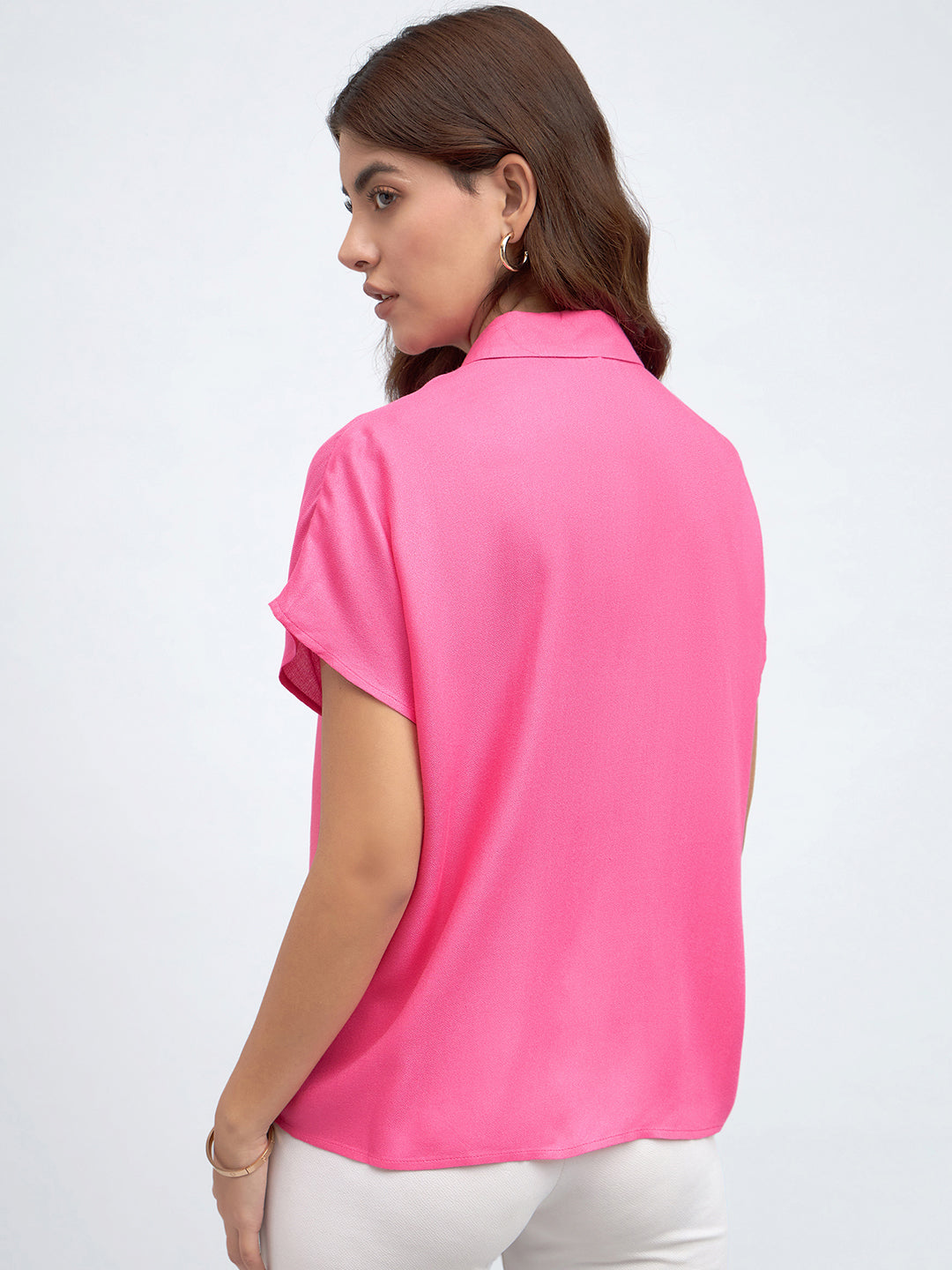 Women Spread Collar Relaxed Fit Solid Pink Shirt