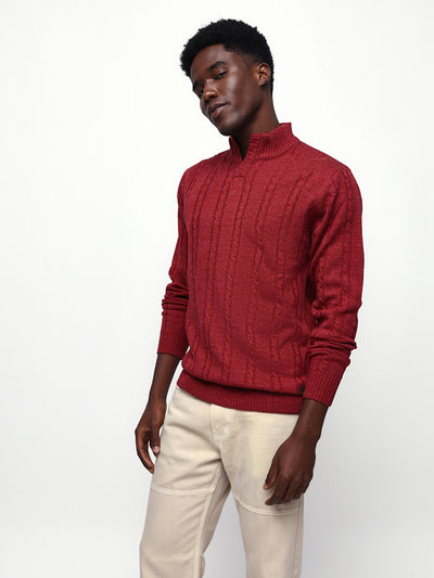 Men's Cable Knit Solid Mock Collar Pullover Sweater