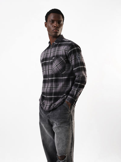 Men's Flannel Checks Spread Collar Relaxed Fit Casual Shirt