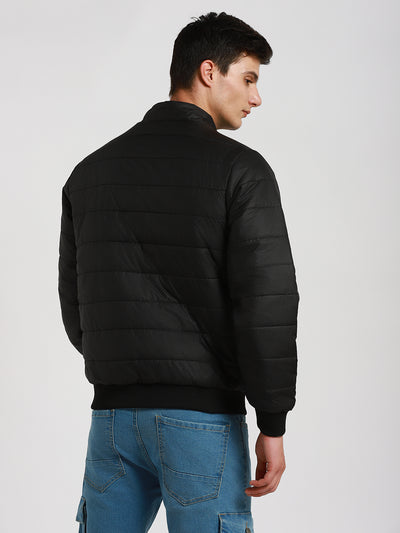 Men's High Neck Regular Fit Solid Quilted Navy Jackets