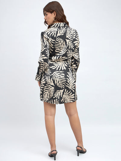 DL Woman Black Tropical Printed Wrap Dress