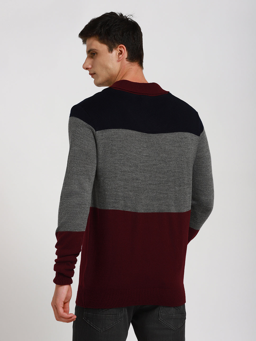 Dennis Lingo Men's Navy Colorblock  Full Sleeves Pullover Sweater