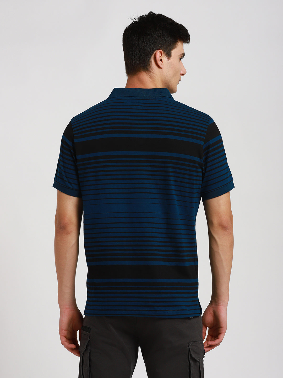 Men's Spread Collar Regular Fit Y/D Stripes Blue T-Shirt