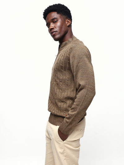 Men's Cable Knit Solid Mock Collar Pullover Sweater