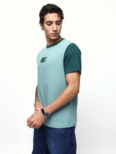 Men's Colourblocked Round Neck Half Sleeves Relaxed Fit T-shirt