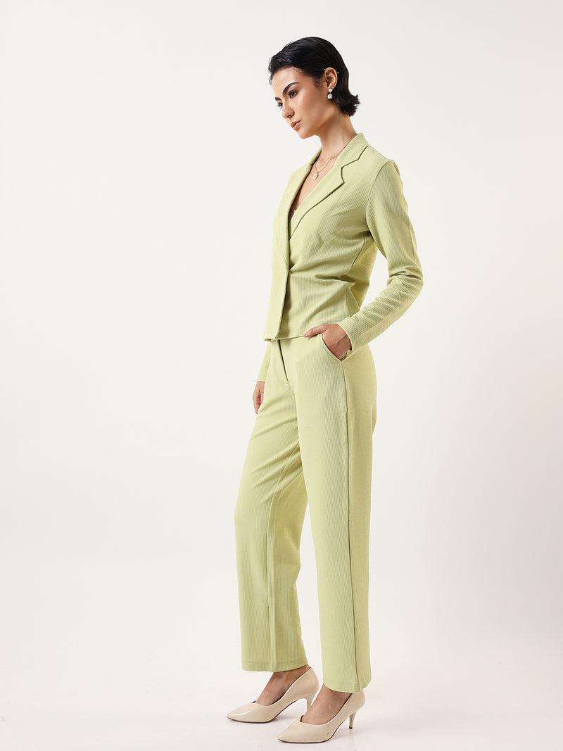 DL Woman Solid Blazer and Trousers Co-ords Set