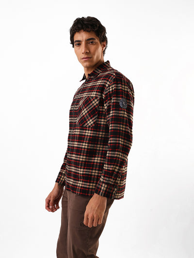 Men's Flannel Checks Spread Collar Relaxed Fit Casual Shirt