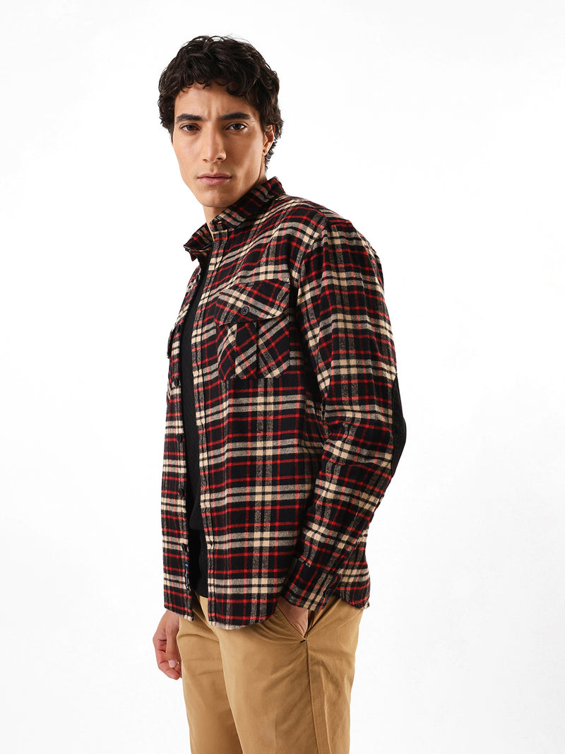 Men's Flannel Checks Spread Collar Relaxed Fit Casual Shirt