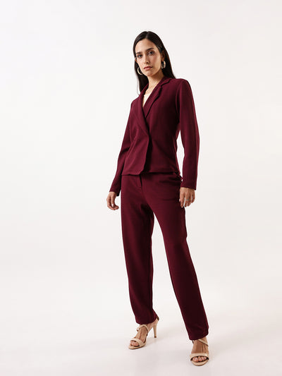 DL Woman Solid Blazer and Trousers Co-ords Set