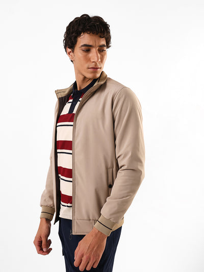 Men's Solid Mock Neck Full Sleeves Reversible Puffer Jacket