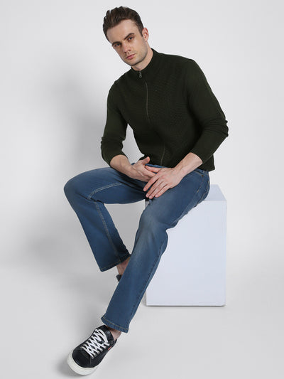 Men's Mock Regular Fit Solid Olive Sweater