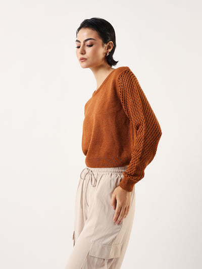 DL Woman Solid Round Neck Pointelle Knit Sweater