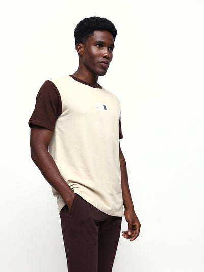 Men's Colourblocked Round Neck Half Sleeves Relaxed Fit T-shirt