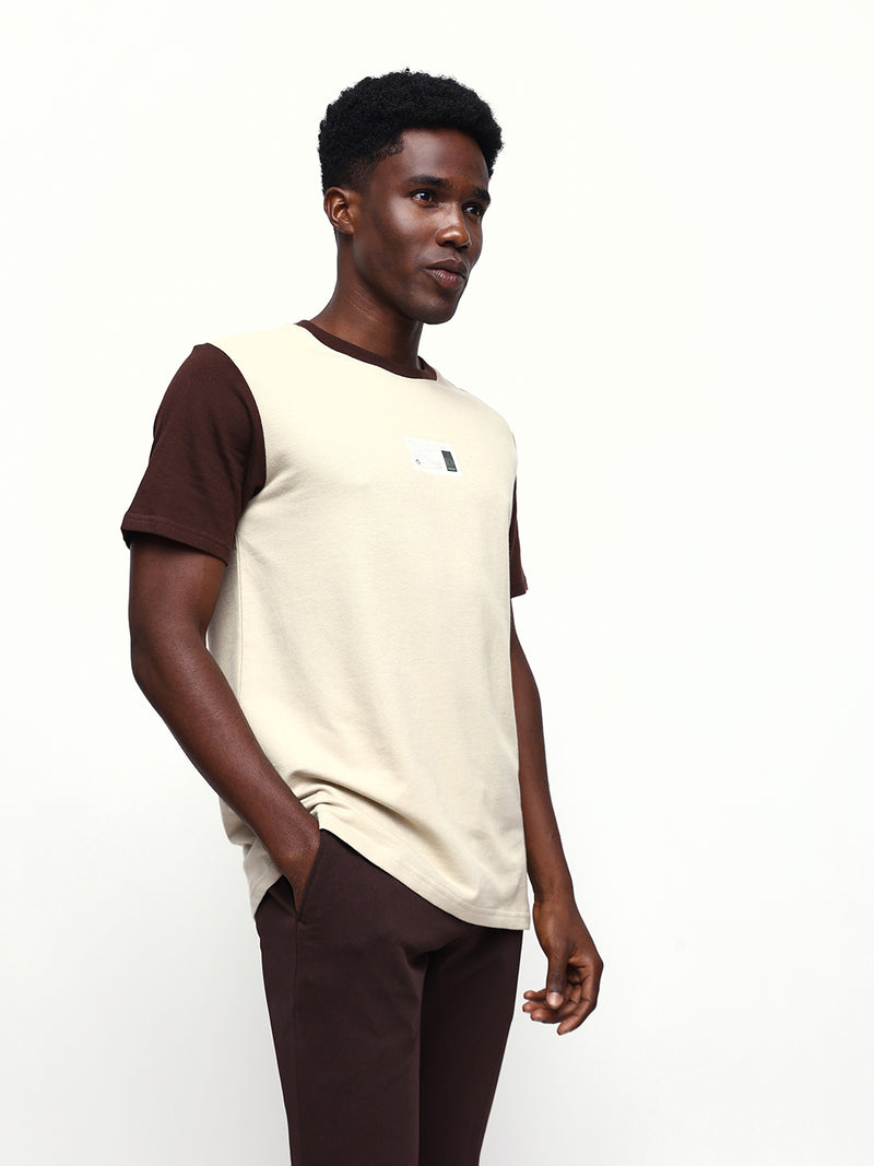 Men's Colourblocked Round Neck Half Sleeves Relaxed Fit T-shirt