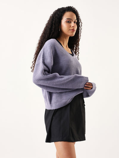 DL Woman Lilac Solid V- Neck Sweater