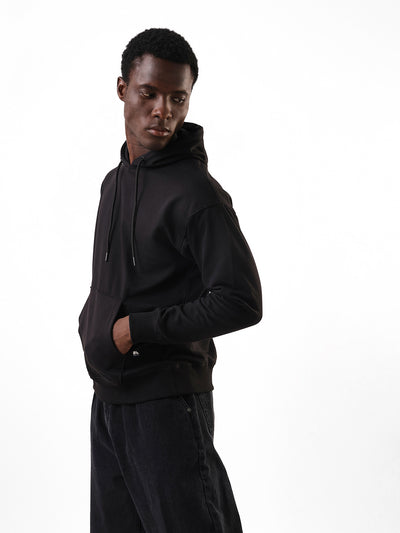 Men's Black Solid Hooded Pullover Fleece Sweatshirt