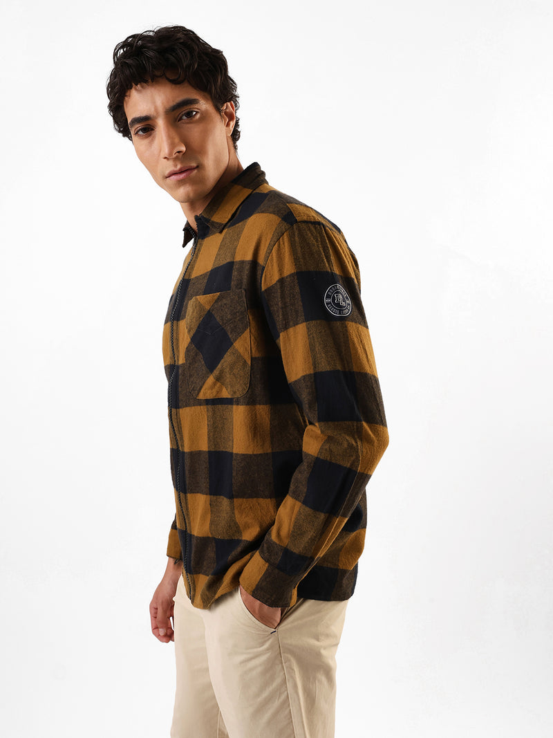 Men's Flannel Checks Spread Collar Relaxed Fit Casual Shirt