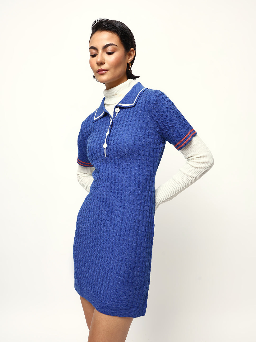 Solid Half Sleeves Spread Collar Shirt Dress