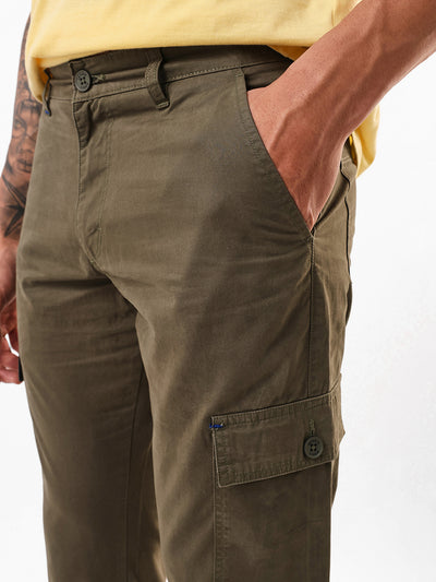 Men's Olive Solid Slim Fit Cargo Trouser