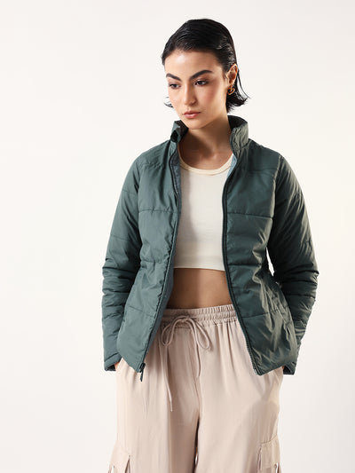 DL Woman Printed Mock Collar Reversible Puffer Jacket
