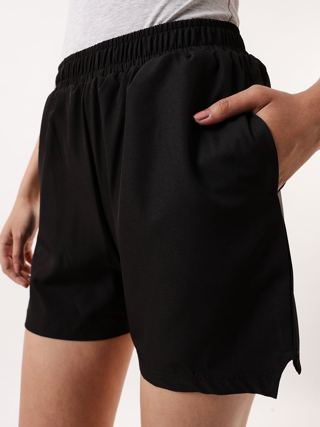 Solid Relaxed Fit Athleisure Shorts