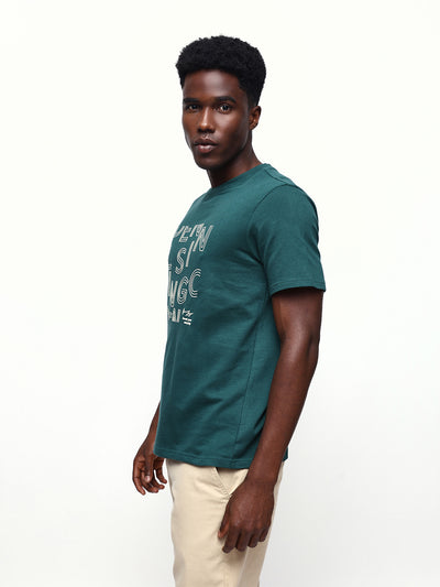 Men's Printed Round Neck Half Sleeves Relaxed Fit T-shirt