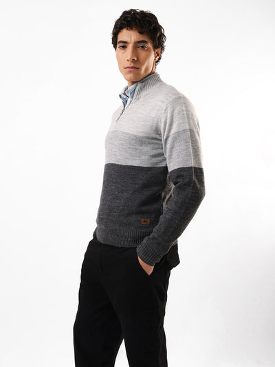 Men's Colourblocked Mock Collar Pullover Sweater