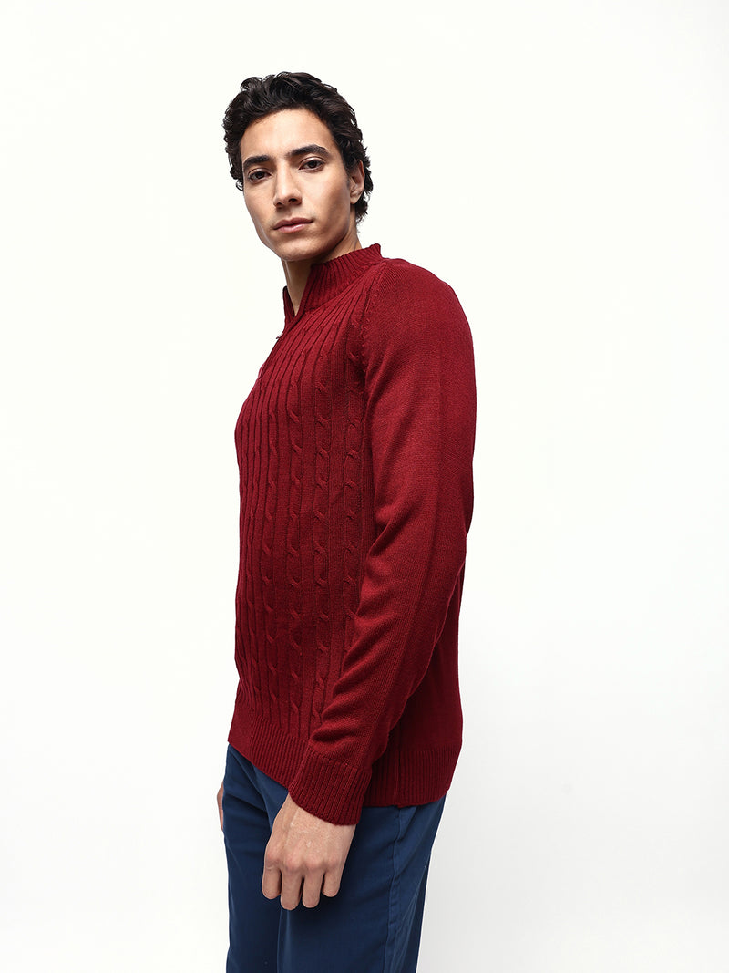 Men's Cable Knit Solid Mock Collar Pullover Sweater