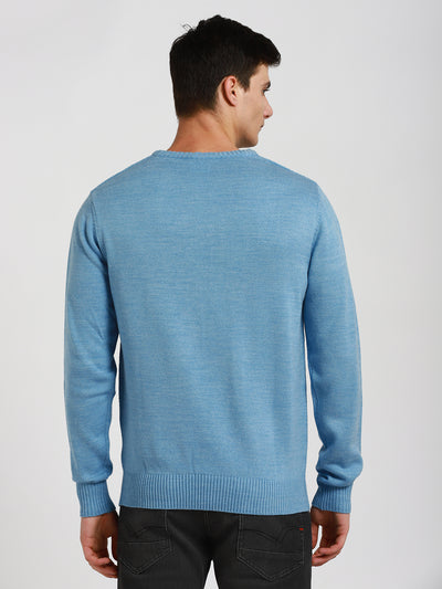 Dennis Lingo Men's Lt Blue Cable Solid  Full Sleeves Pullover Sweater