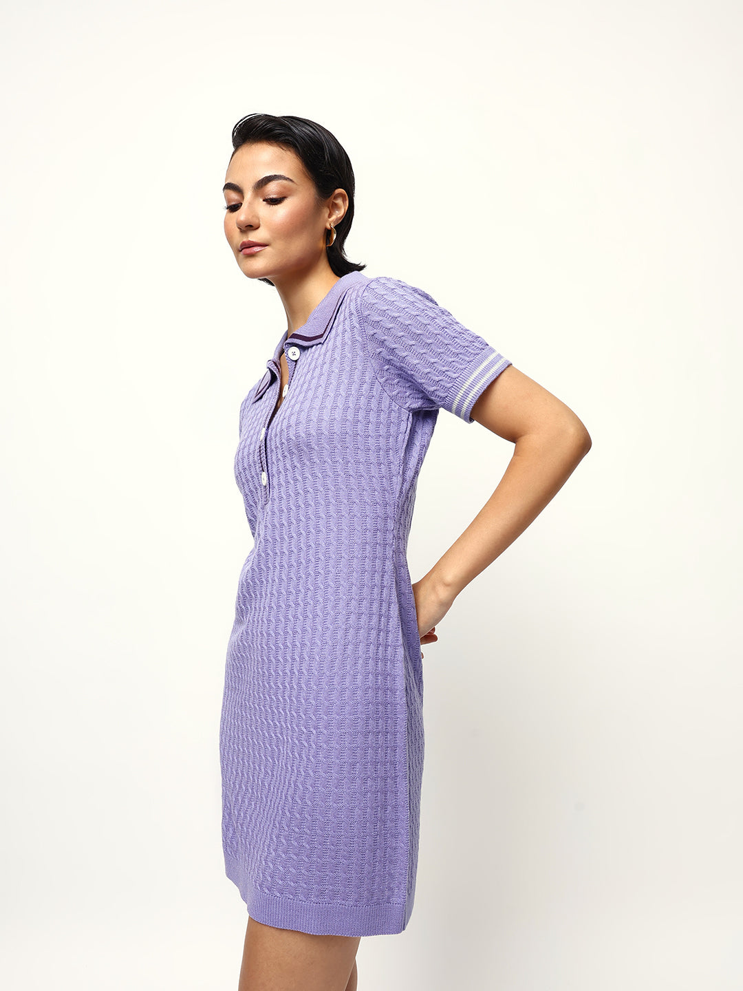 Solid Half Sleeves Spread Collar Shirt Dress