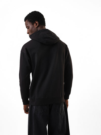 Men's Black Solid Hooded Pullover Fleece Sweatshirt