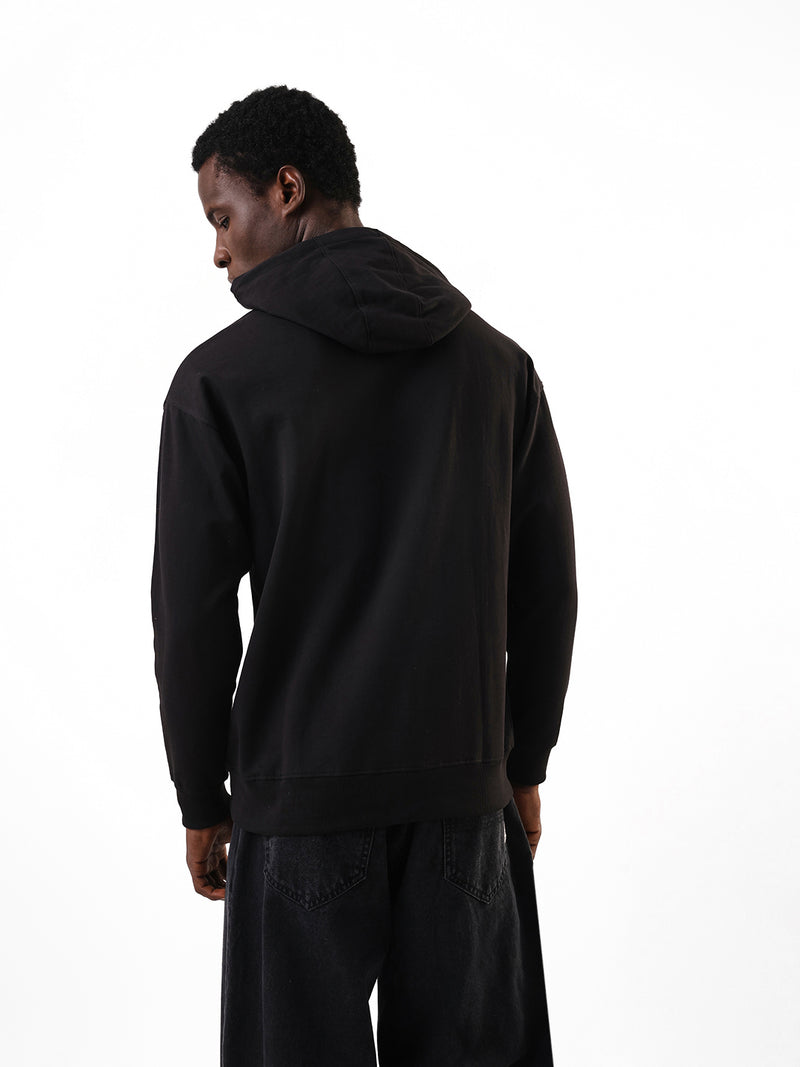 Men's Black Solid Hooded Pullover Fleece Sweatshirt