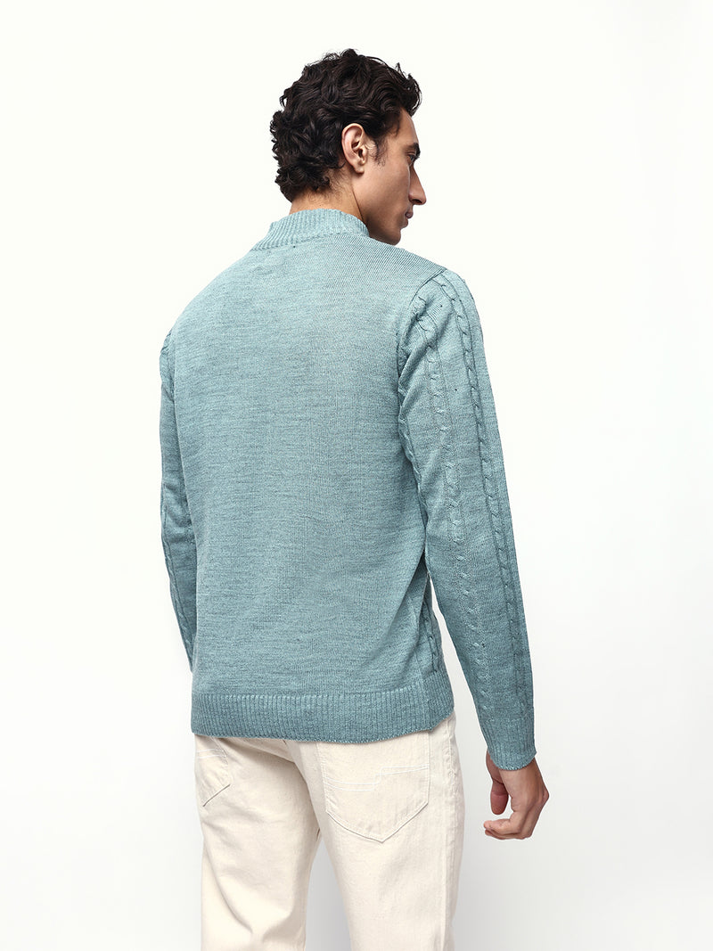 Men's Cable Knit Solid Mock Collar Pullover Sweater